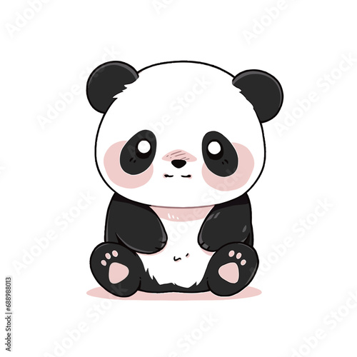 Cute panda sitting on the floor. Cartoon vector illustration.