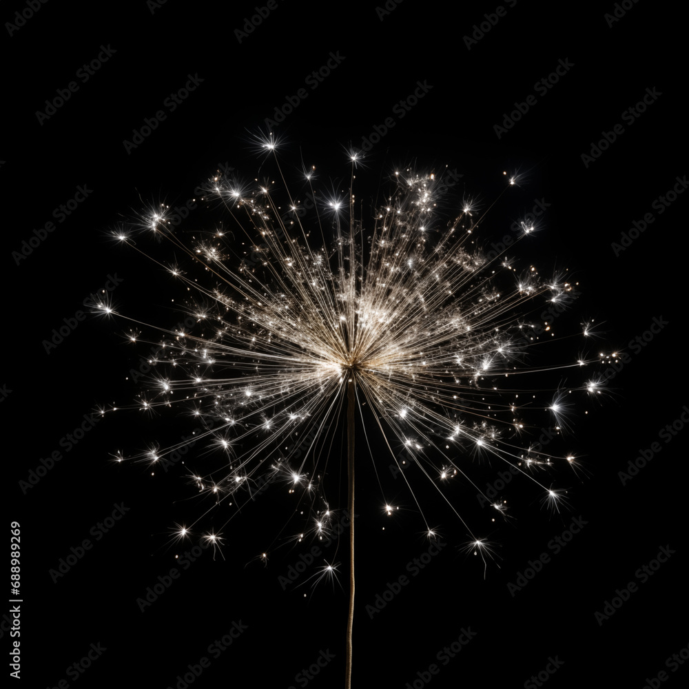 Obraz premium Beautiful silver Bengal fire isolated on black background
