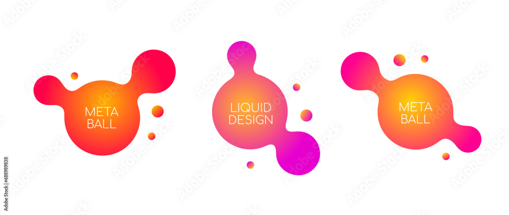 Abstract sphere blob collection. Gradient liquid metaballs set. Colorful amoeba blotches, drops or stains bundle. Morphing design elements for label, sticker, banner, tag, collage, poster. Vector pack