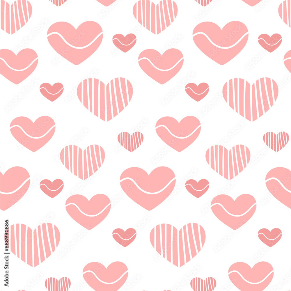 Cute hand drawn hearts seamless pattern, lovely romantic background, great for Valentine s Day, Mother s Day, textiles, wallpapers, banners - vector design.