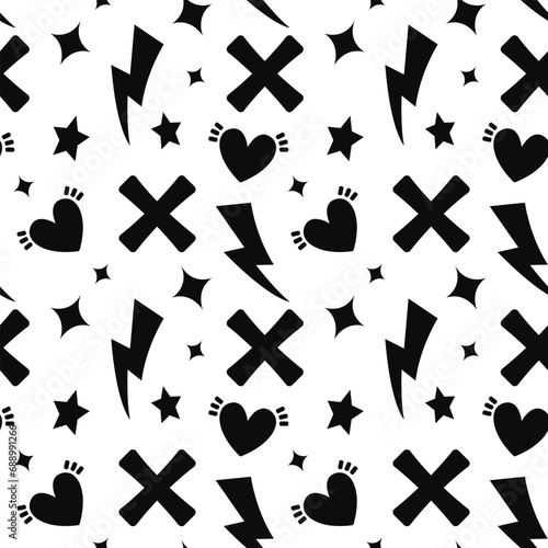 Rock n Roll seamless pattern. print for textiles, backgrounds, printing. Grunge style, hand lettered, vector illustration.