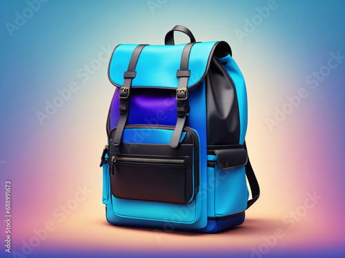 Back to school. Colorful backpack isolated on gradient background. 3D Rendering. School bag.