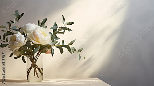 Fototapeta Naklejka Na Ścianę i Meble -  vase with beautiful white peonies on the table