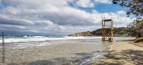 panoramic view of Marikes beach in Greece at winter