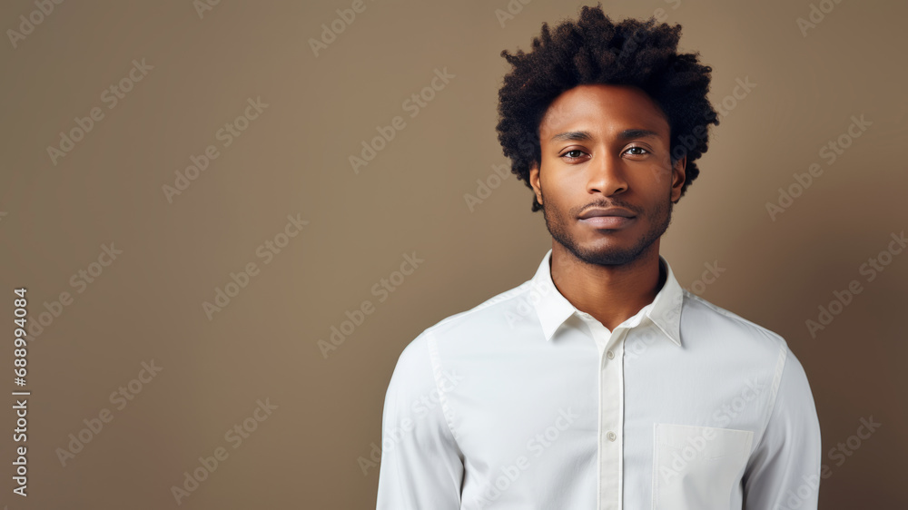 Obraz premium Man, 20s, with afro-textured hair, white shirt