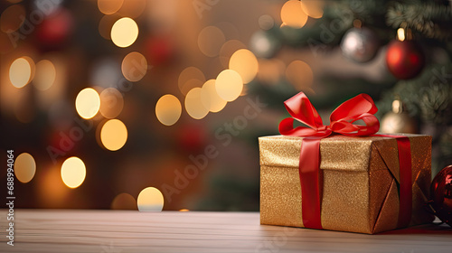 Stimmungsvolles Weihnachten mit Geschenk und Kerzen photo