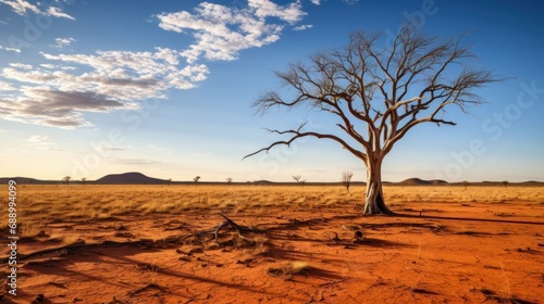 beauty of the Australian Outback. Weather conditions are dry, causing the landscape to take on a deep, sun-baked hue, the long shadows creating stark contrasts.