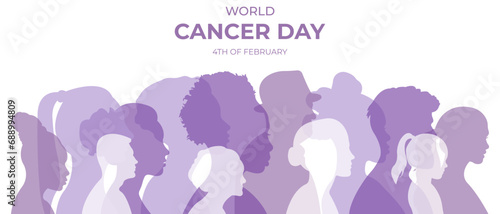 World Cancer Day. Vector illustration with silhouettes of people. February 4.