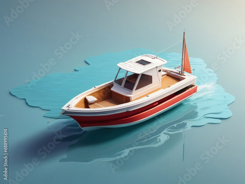 3d Colorful wooden boat isolated on gradient background. isometric 3d boat. © Absolute Graphic
