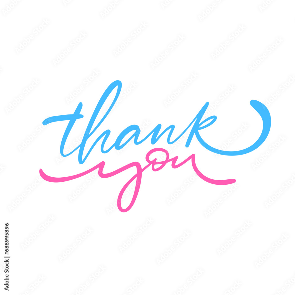 Thank You sign phrase pink and blue color text.