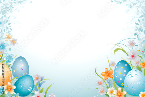 Spring Scene with Decorated Easter Eggs and Flowers on a Gradient Background
