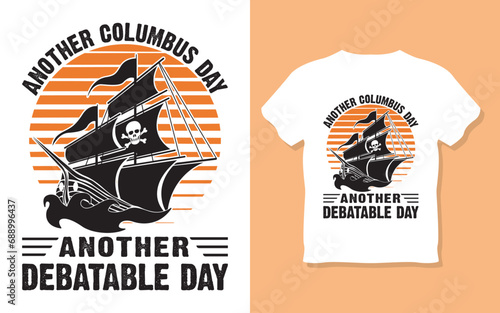 Vector happy columbus day greeting card 2022 with caravel silhouette vector background