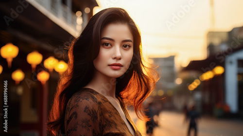 Wallpaper Mural Young Asian woman with a city background and copyspace Torontodigital.ca