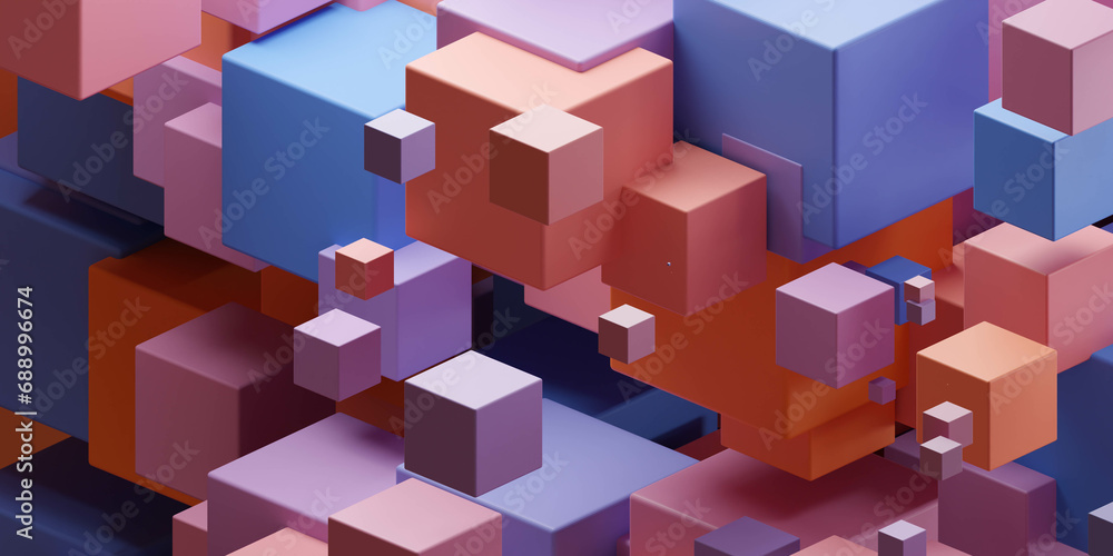 Obraz premium A Vibrant Collection of Multicolored Cubes in Various Shapes and Sizes 3d render illustration