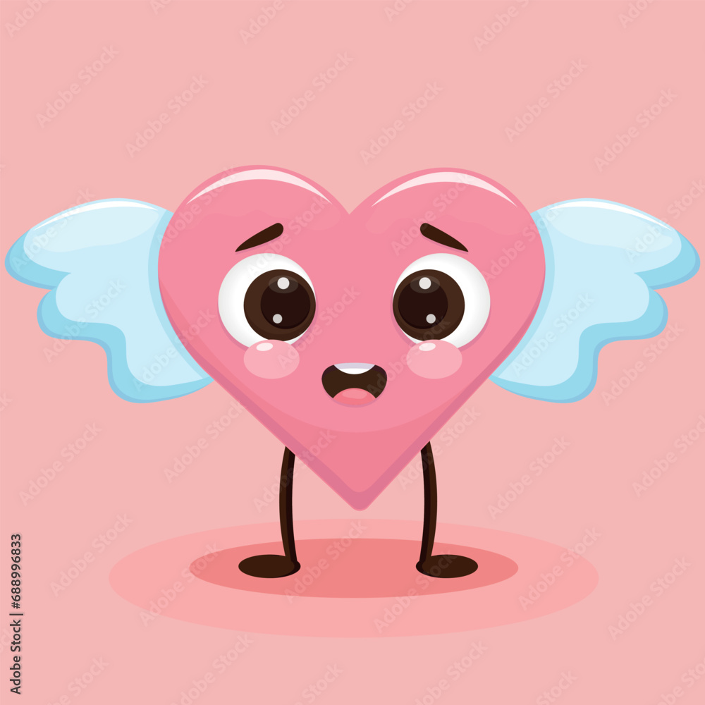 Cartoon vector character of red heart with wings for Valentine's day Cartoon vector character of red heart with wings for Valentine's day