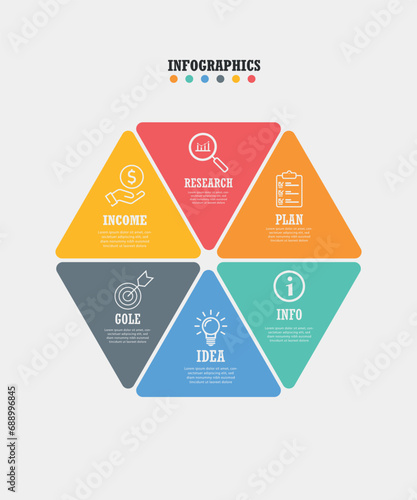 Triangle for infographics with 6 steps, and sections. 