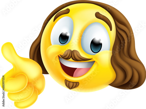 A Shakespeare poet writer emoticon emoji cartoon face icon giving a thumbs up