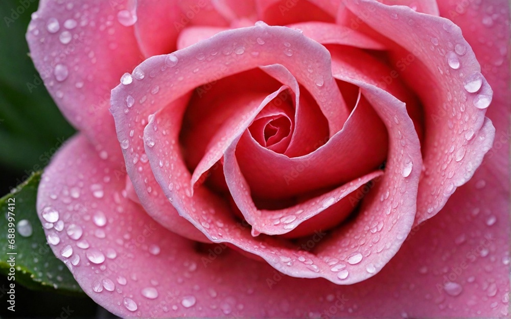 Close-up of the delicate veins and textures on a dew-covered rose petal.
