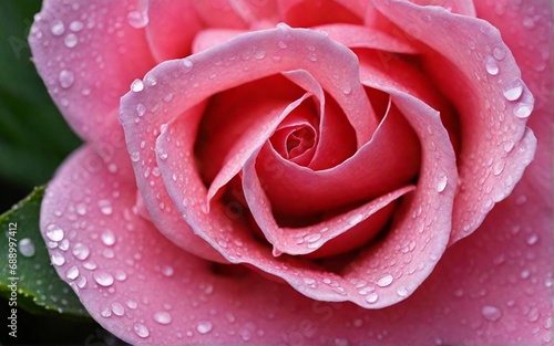 Close-up of the delicate veins and textures on a dew-covered rose petal. 