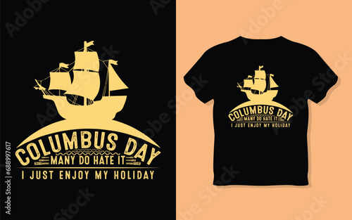 Vector happy columbus day greeting card 2022 with caravel silhouette vector background