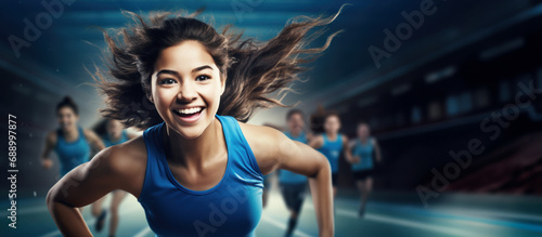 Dynamic running girl. Marathon and sports concept.