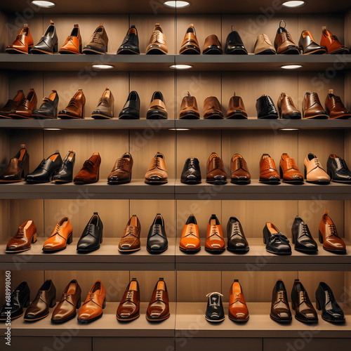 Photo of a stylish shoe collection on display Generative AI