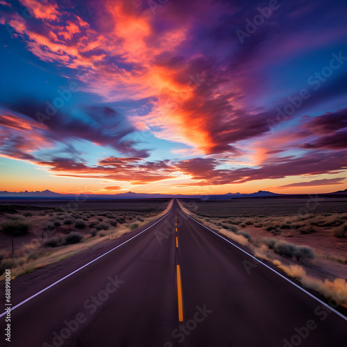 sunset on the road