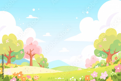 Beginning of Spring solar term concept illustration  beautiful spring outdoor scenery cartoon illustration