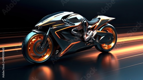 The high-speed racing motorbike zooms with lightning speed, exemplifying power, agility, and advanced technology. Lightning-fast, racing excellence, precision handling, sleek design. Generated by AI. © Кирилл Макаров
