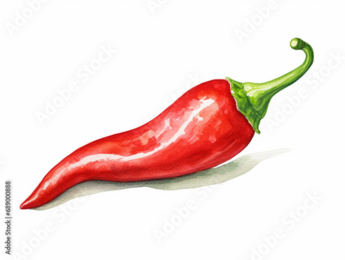 Red Hot Chili Pepper. Watercolour Illustration of Red Chilli Pepper Isolated on White Background. photo