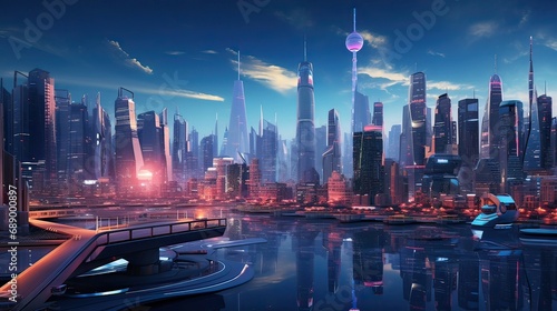 A captivating render portraying a high-tech cyberpunk cityscape  alive with neon-drenched streets. Cyberpunk  futuristic  neon  technology  urban  digital art  skyline. Generated by AI.