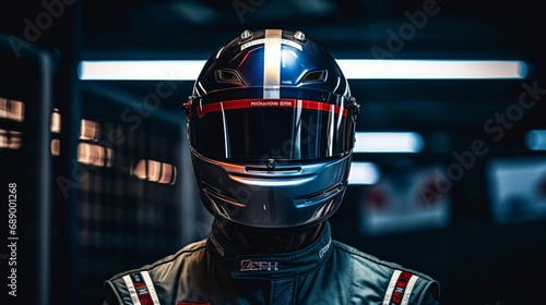 Racing Driver: Ready in Helmet for the Race Start