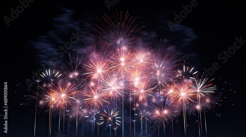 Magnificent  fireworks extravaganza  explosive beauty  nighttime illumination  vibrant display  celebratory showcase. Generated by AI.