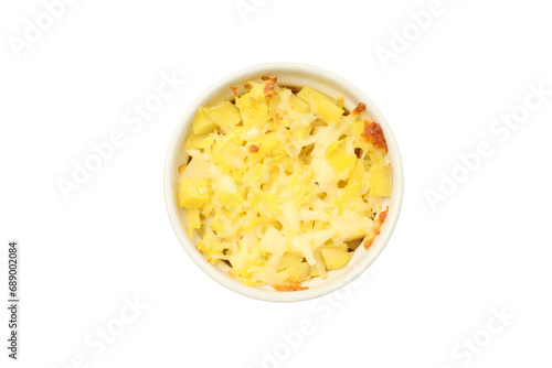 Concept of tasty and delicious homemade food - potato casserole, isolated on white background
