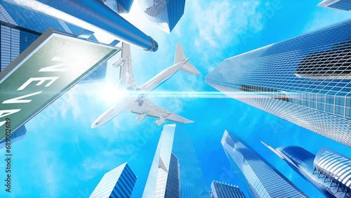 Nevada. Airplane Landing, Take Off City Skyscraper Road Sign