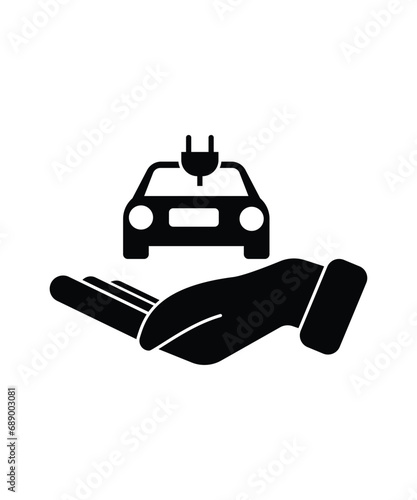 hand holding electric car icon, vector best flat icon.