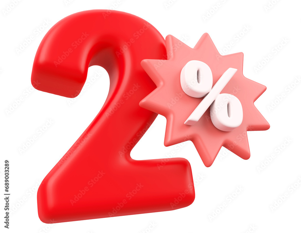 2 percent off sale discount - 3d number percent render 2 percent off sale discount - 3d number percent render