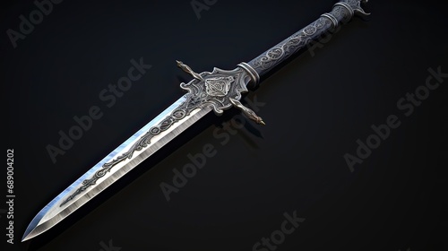 An exquisitely ornate fantasy sword adorned with intricate motifs inspired by legendary sagas. Elaborate design, decorative craftsmanship, mythical allure, collector's fascination. Generated by AI.