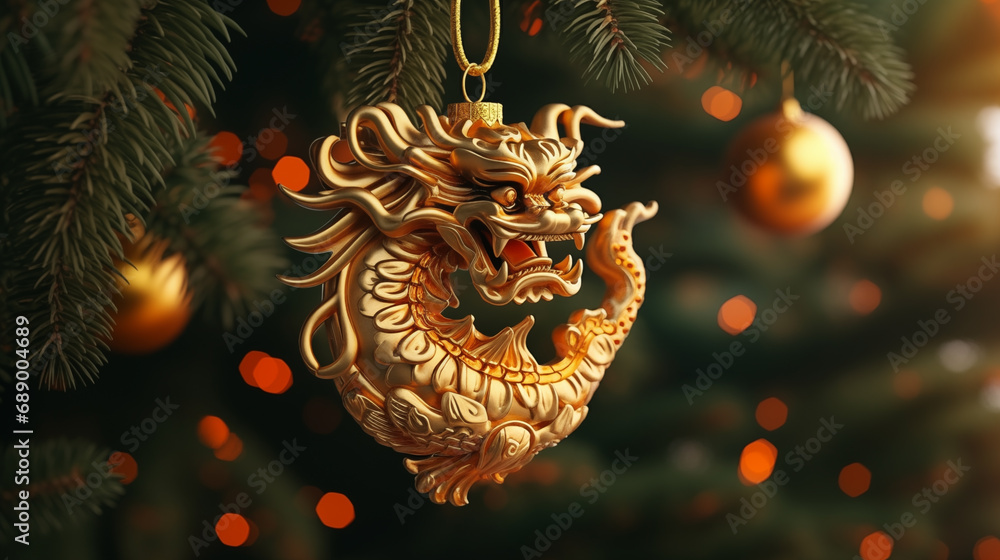 Christmas tree toy golden Chinese dragon. symbol of the year 2024
Christmas tree toy golden Chinese dragon. symbol of the year 2024