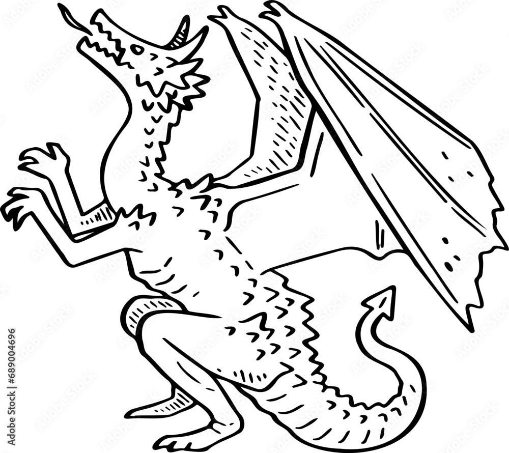 hand drawn dragon illustration. hand drawn dragon illustration.