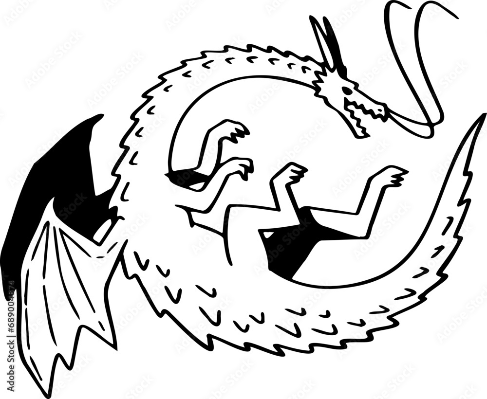 hand drawn dragon illustration. hand drawn dragon illustration.