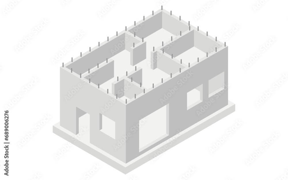 Illustrative illustration of building structure, isometric illustration of reinforced concrete (RC)