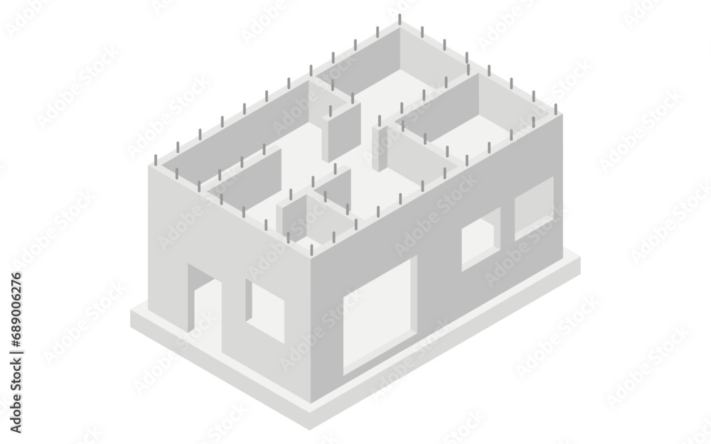 Illustrative illustration of building structure, isometric illustration of reinforced concrete (RC) Illustrative illustration of building structure, isometric illustration of reinforced concrete (RC)