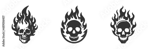 Fire skull icon set. Vector illustration