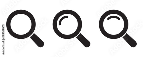 Magnifying glass icon, vector magnifier or loupe sign. Web search icon.