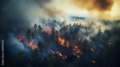 A terrible forest fire destroy trees and animals , smoke in the air , nature is destroyed.Worried, background.