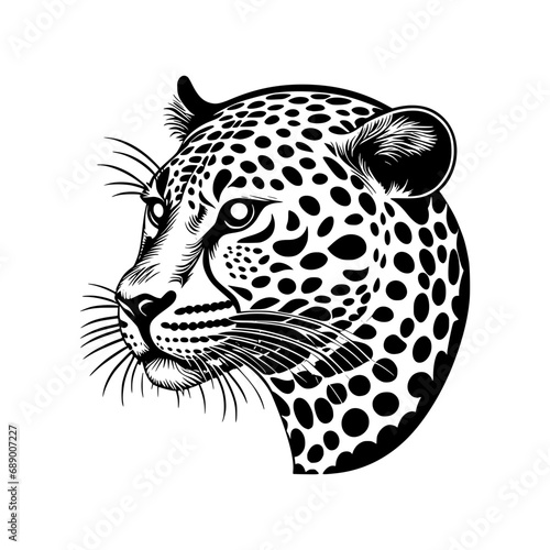 illustration of a leopard, leopard head mascot isolated on white background, leopard head Black illustration 