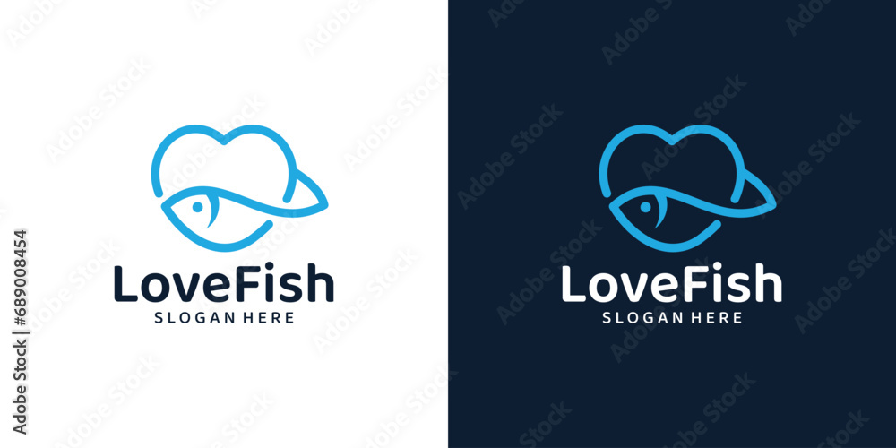 Heart love design template. Fish logo with line art style design graphic vector illustration. Symbol, icon, creative. Heart love design template. Fish logo with line art style design graphic vector illustration. Symbol, icon, creative.
