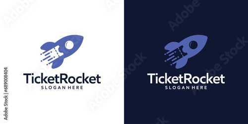 Rocket logo design template with travel ticket design graphic vector illustration. Symbol, icon, creative.