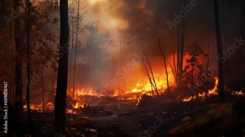 A terrible forest fire destroy trees and animals , smoke in the air , nature is destroyed.Worried, background. © Littleforest Stocker